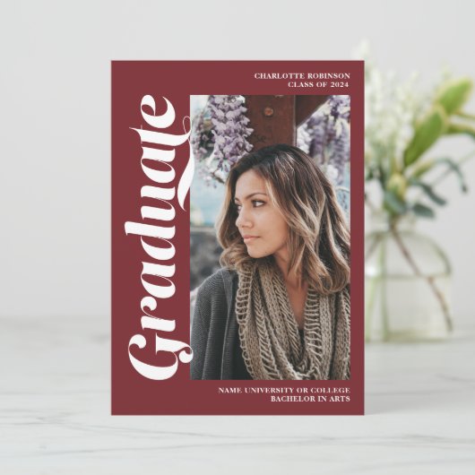 赤い卒業生の台本3枚の写真の卒業 招待状 (スタンド正面)