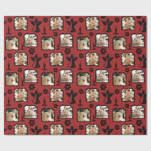 赤い印素朴印エンジェル3家族の写真 ラッピングペーパー (フラット)