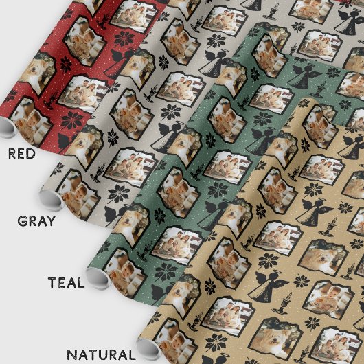 赤い印素朴印エンジェル3家族の写真 ラッピングペーパー