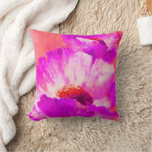 赤い及びピンクの水彩画の花 クッション (ブランケット)