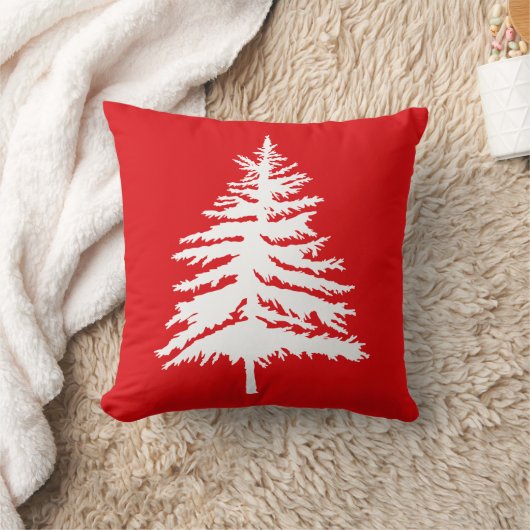 赤い及びホワイトクリスマスの木及び水玉模様のクリスマス クッション (ブランケット)