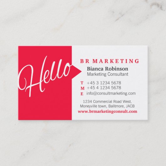 赤い及び白のこんにちはスピーチの引用文の名刺 名刺 (正面)