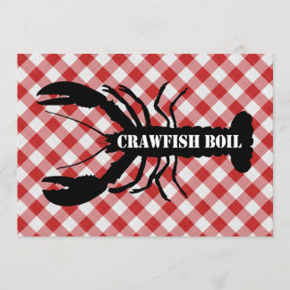 赤い及び白のCrawfishのサイロは布の沸騰を点検しました 招待状