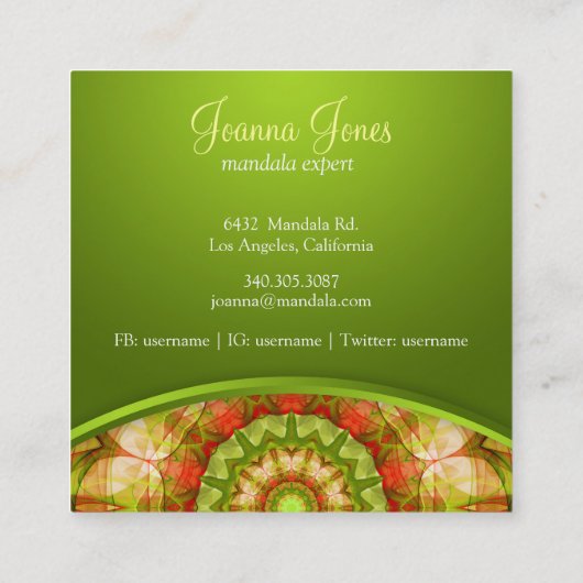 赤い及び緑のりんごの曼荼羅 スクエア名刺 (裏面)