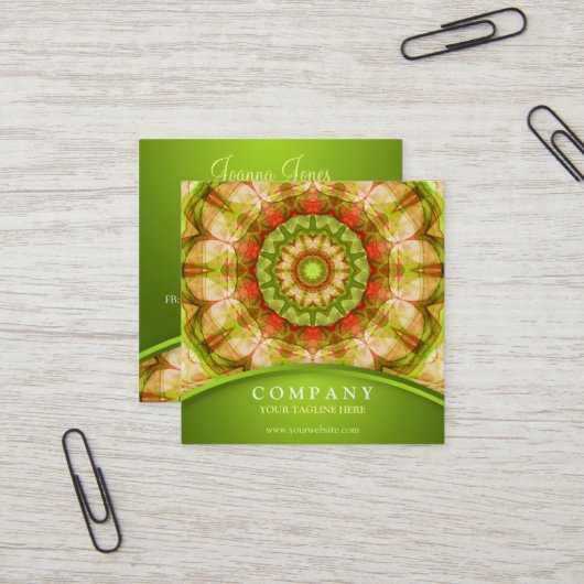 赤い及び緑のりんごの曼荼羅 スクエア名刺 (正面/裏面インサイチュ)