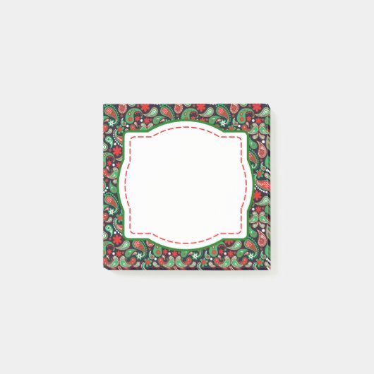 赤い及び緑のペイズリーのクリスマスのポスト・イット ポストイット (正面)