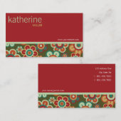 赤い及び緑のレトロはカードフラワーパワーのプロフィール咲きます 名刺 (正面/裏面)