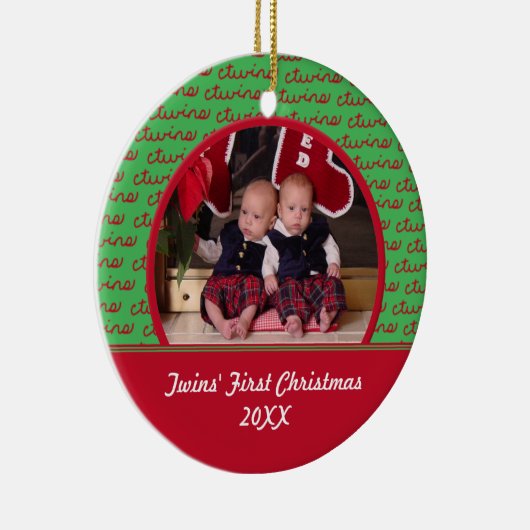赤い及び緑の双生児の写真のオーナメント セラミックオーナメント (右)