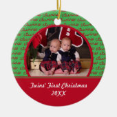 赤い及び緑の双生児の写真のオーナメント セラミックオーナメント (正面)