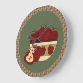 赤い及び緑の国のりんごの円形の柱時計 ラージ壁時計 (傾斜)