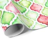 赤い及び緑の水彩画のクリスマスのクローバー ラッピングペーパー (ロールコーナー)