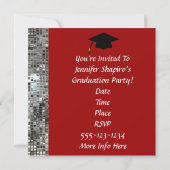 赤い及び銀製のスパンコールの卒業生の招待状 招待状 (裏面)