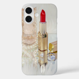 赤い口紅とジュエリーオン鏡 iPhone 16ケース