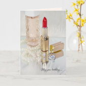 赤い口紅とジュエリー カード (黄色い花)