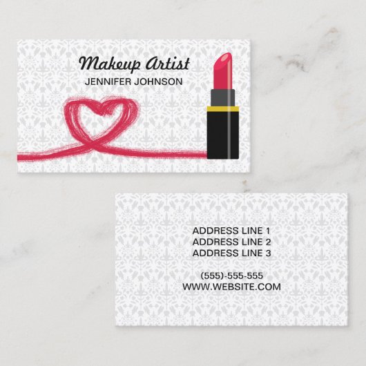 赤い口紅とハートメイクアップアーティスト 名刺 (正面/裏面)