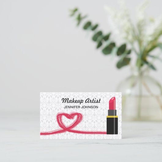 赤い口紅とハートメイクアップアーティスト 名刺 (スタンド正面)