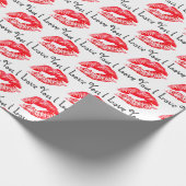 赤い口紅のキスと私はあなたを愛 ラッピングペーパー (角)