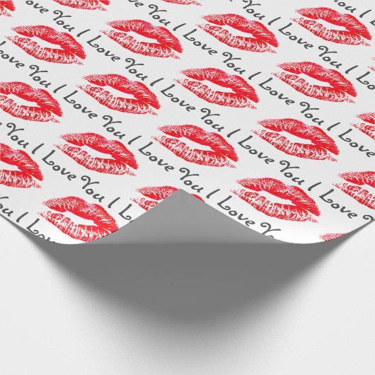 赤い口紅のキスと私はあなたを愛 ラッピングペーパー (角)