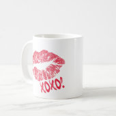 赤い口紅のキスの印XOXO! コーヒーマグカップ (正面左)