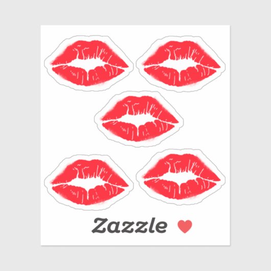 赤い口紅のキス印 シール (シート)