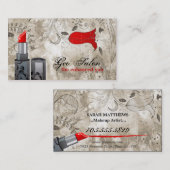 赤い口紅のメーキャップアーティストのサロンの名刺 名刺 (正面/裏面)