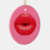 赤い口紅の大ポップ・アートのきなアートのガーリー唇 セラミックオーナメント (右)