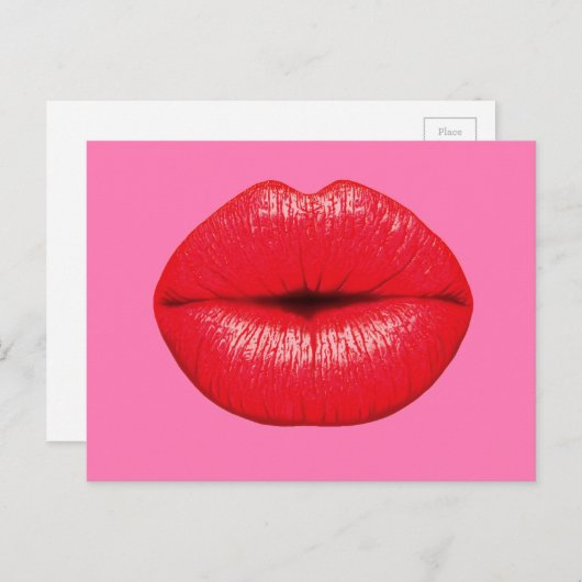 赤い口紅の大ポップ・アートのきなアートのガーリー唇 ポストカード (正面/裏面)