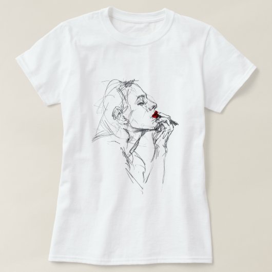 赤い口紅の適用 Tシャツ (デザイン正面)