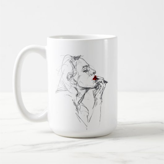 赤い口紅を塗る コーヒーマグカップ (左)