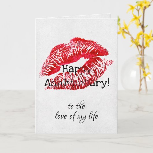 赤い口紅キス記念日 カード (黄色い花)