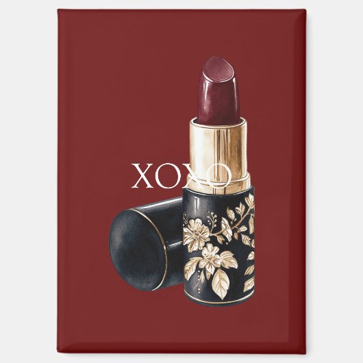 赤い口紅ブラックフローラ マグネット (正面)