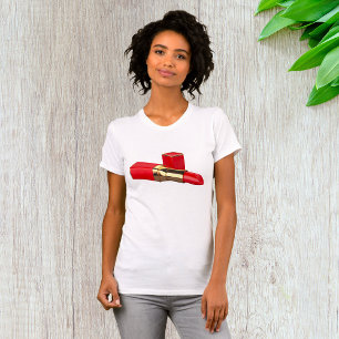 赤い口紅メイクアップの女性Tシャツ Tシャツ