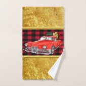 赤い古いタイマーのサンタクロースアンティークヴィンテージカー バスタオルセット (ハンドタオル)