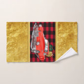 赤い古いタイマーのサンタクロースアンティークヴィンテージカー バスタオルセット (ハンドタオル)