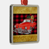 赤い古いタイマーのサンタクロースアンティークヴィンテージカー メタルオーナメント (右)