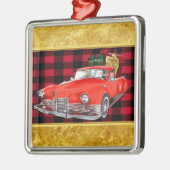 赤い古いタイマーのサンタクロースアンティークヴィンテージカー メタルオーナメント (左)