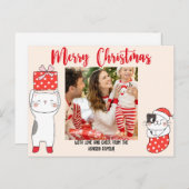 赤い可愛い猫のクリスマスカード ポストカード (正面/裏面)