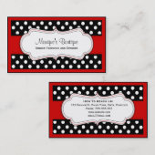 赤い名刺が付いている白黒水玉模様 名刺 (正面/裏面)