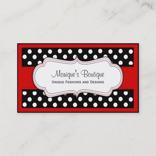 赤い名刺が付いている白黒水玉模様 名刺 (正面)