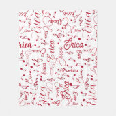 赤い名前と斑点のある楽譜ホワイト フリースブランケット (正面)