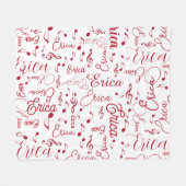 赤い名前と斑点のある楽譜ホワイト フリースブランケット (正面(横))