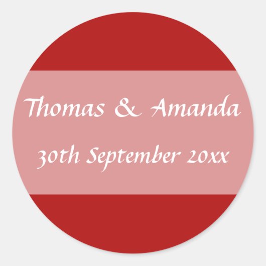 赤い名前と日付の封筒用シール ラウンドシール (正面)