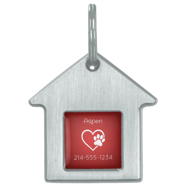 赤い名前と電話番号が入った犬の識別タグ ペットネームタグ (正面)