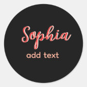 赤い名前の女の子ボス文字黒エレガント ラウンドシール (正面)