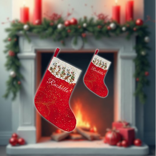 赤い名前の行進する変わったクリスマストナカイ スモールクリスマスストッキング