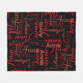 赤い名前パターン全体の黒スタイリッシュ フリースブランケット (正面(横))