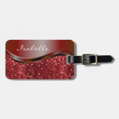 赤い名前フェイクグリッターきらきら光るパーソナライズされた ラゲッジタグ (正面横)