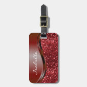 赤い名前フェイクグリッターきらきら光るパーソナライズされた ラゲッジタグ (正面縦)
