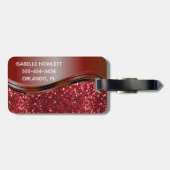赤い名前フェイクグリッターきらきら光るパーソナライズされた ラゲッジタグ (裏面横)