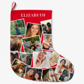 赤い名前フォトコラージュ大きなクリスマスストッキング ラージクリスマスストッキング (正面)